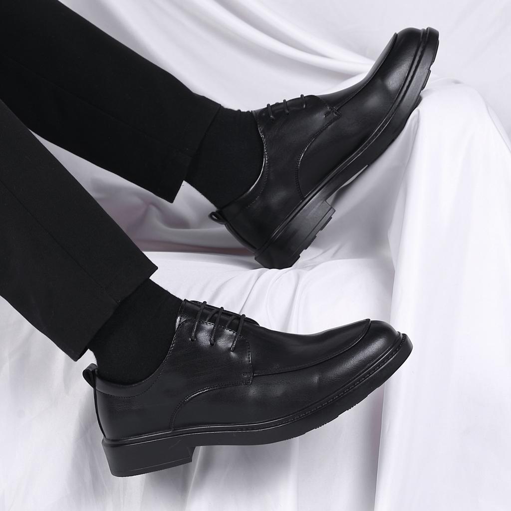 Leather shoes men's autumn British style business dress leather casual men's black suit height-increasing wedding groom shoes
