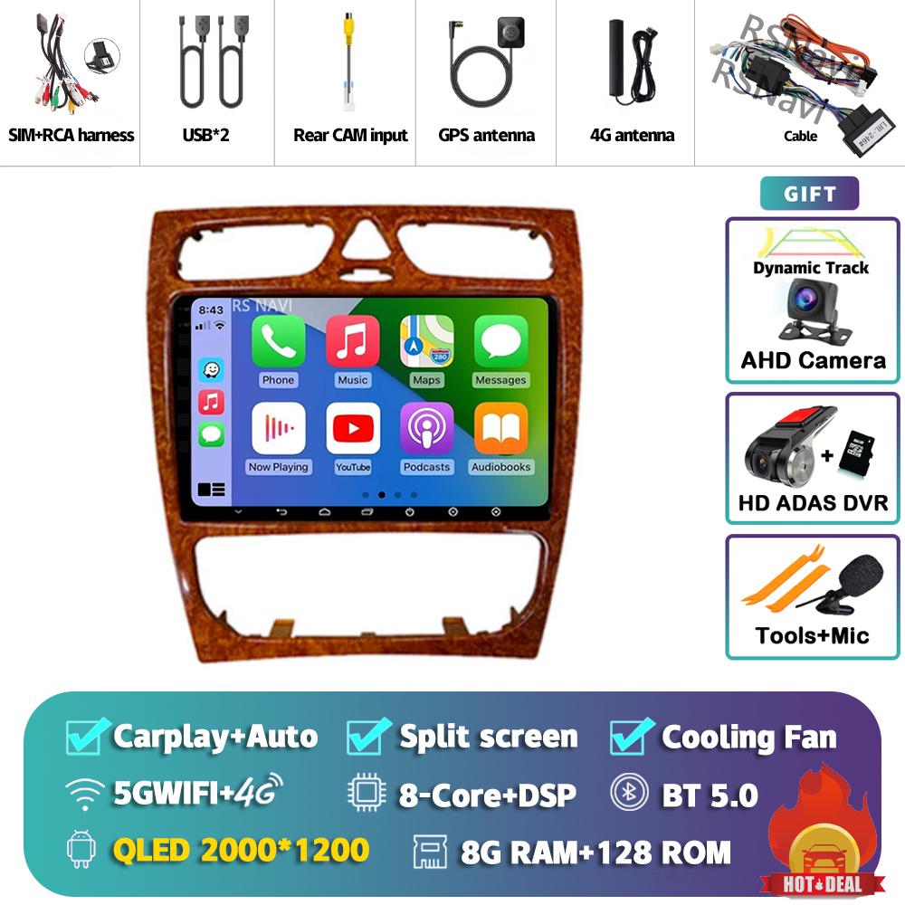Android 14 Carplay Car Radio  For Benz W209 Multimedia Video Player Navigation GPS Stereo 2Din DVD 360 Camera Head Unit 4G+Wifi