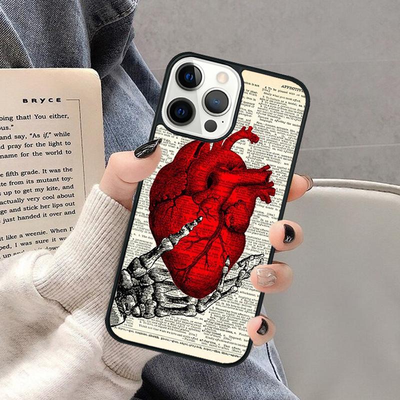 Vintage Anatomy Heart Brain Nurse Phone Case for iPhone 17 Air 16 16e 15 Plus for Apple 13 11 12 14 Pro Max Cover coque