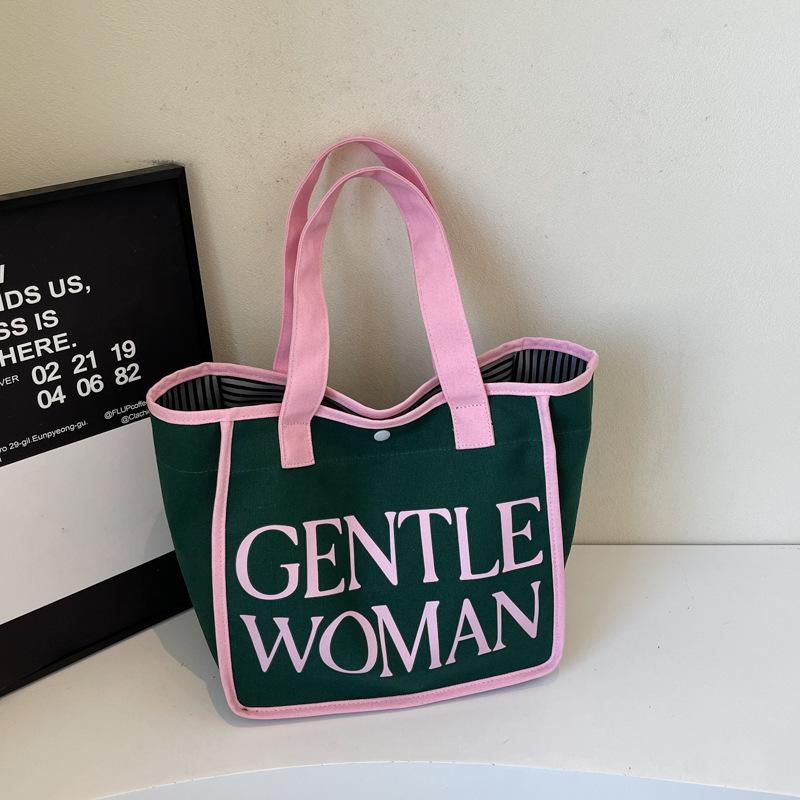 

Холщовая сумка большой вместимости, женская новая модная контрастная универсальная сумка через плечо, сумка-тоут для поездок на работу зелёный