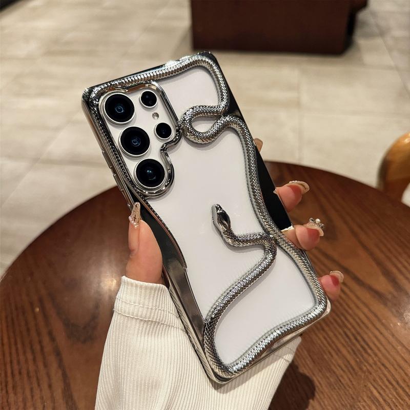Plating 3D Hollow Out Snake Case For Samsung Galaxy S25 S24 Ultra S23 FE A17 A56 A55 A16 A15 A26 A54 A36 5G Soft TPU Phone Cover