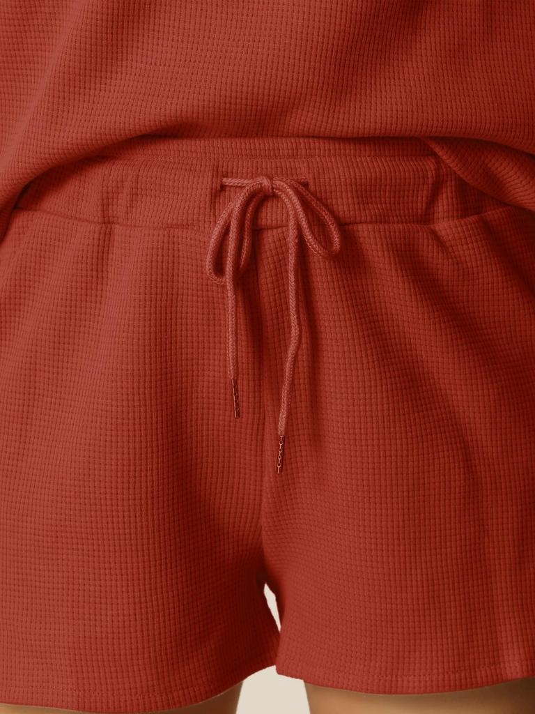 Lounge Short Pullover with S [cheibear] Nightwear, Plain, Set, Sleeves, Shorts, Jogger, Summer, Tracksuit, Women's, Red,