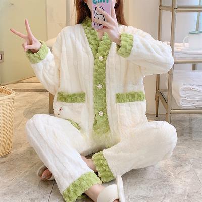 Pyjamas Women's Fall/Winter Coral Velvet Thick Velvet Warm Loose Home Wear Set