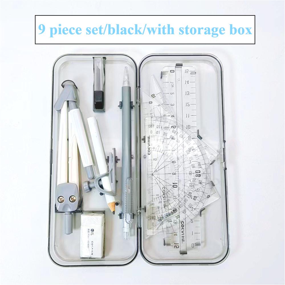 Koga 9-Piece Student Exam Ruler and Compass Set for Primary School Drawing and Drafting 9-piece Ruler Set