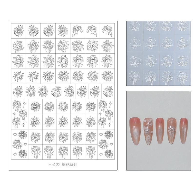 Transparent Fireworks Nail Stickers Hollow Spray Painting Stencil with Christmas Tree & Snowflake Pattern - Adhesive Nail Art