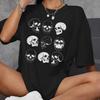 Schädelprint Schwarze T-Shirts für Damen Kurzarm Locker Grunge Gothic T-Shirts Lustiges Gruseliges Horror T-Shirt Herbst Halloween Oberteile