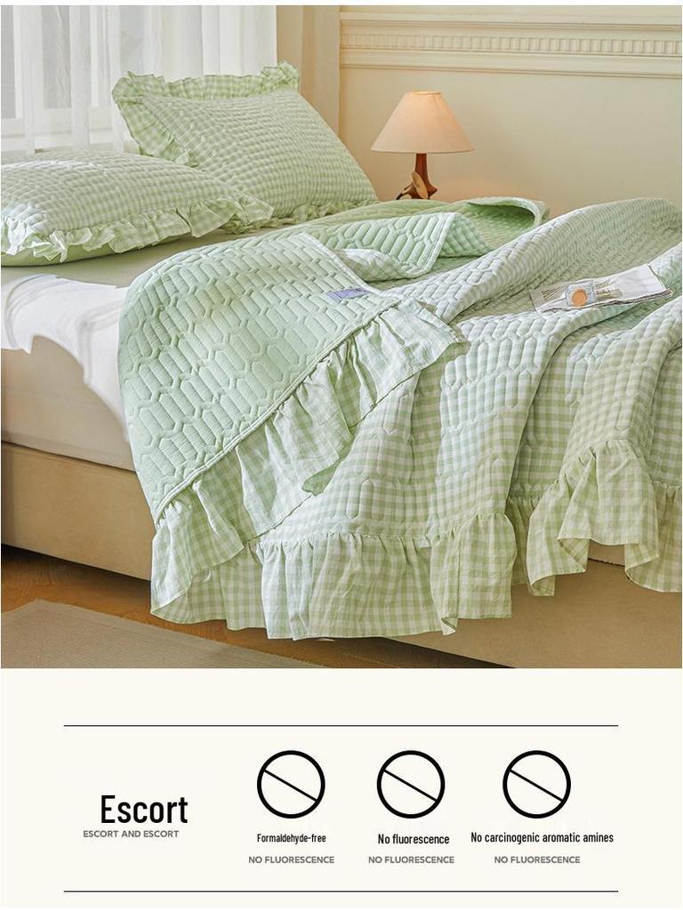 2025 Korean Style Pure Cotton Lace Yarn-Dyed Bedspread Set - 3 Piece