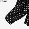 VONDA Women Fashion Ruffle Stand Collar Long Sleeve Polka Dot Shirts