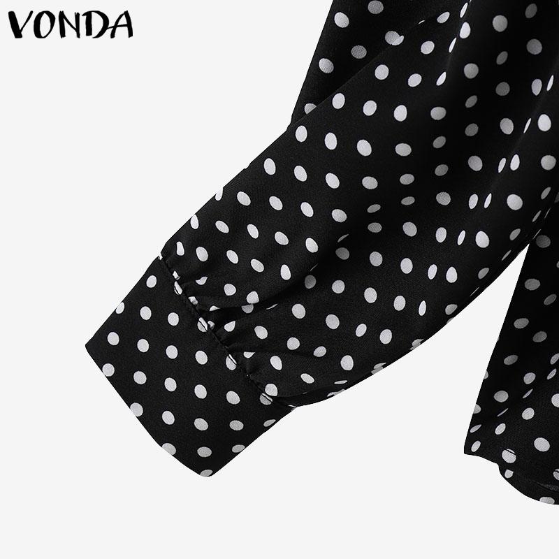 VONDA Women Fashion Ruffle Stand Collar Long Sleeve Polka Dot Shirts