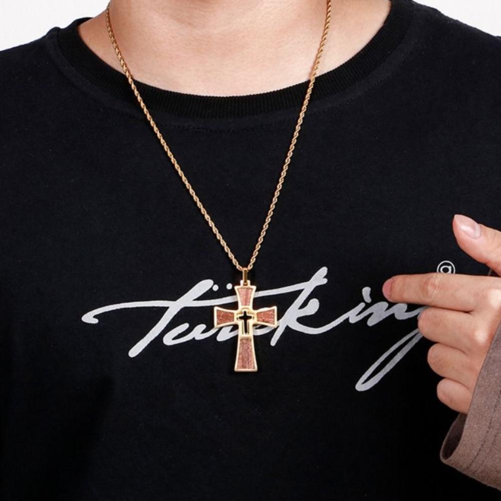 Wood Inlay Crucifix Pendant Titanium Steel Catholic Necklaces Pendant  Spiritual Meditation