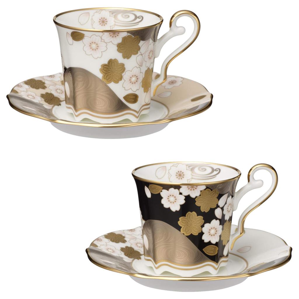 Noritake Noritake Coffee Cup Saucer Changing Pair 200cc Aya Minamo 2 Guests Cherry Blossom Bone China & (Color Set) Gold/Silver/Yozakura Gold/Silver