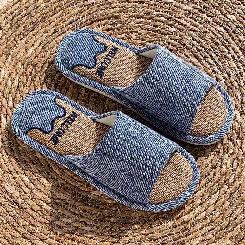 

Summer indoor home home home non-slip soft bottom home four seasons cotton and linen slippers men s spring and autumn linen slippers women 44-45