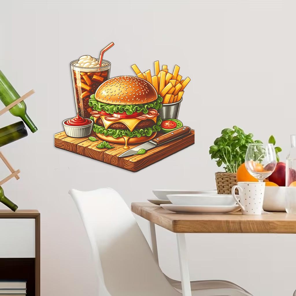 Burger and Cola Fast Food Wall Stickers, Removable Anti-Static Waterproof Self-Adhesive PVC Decals for Kitchen Living Room Cafe Decoration