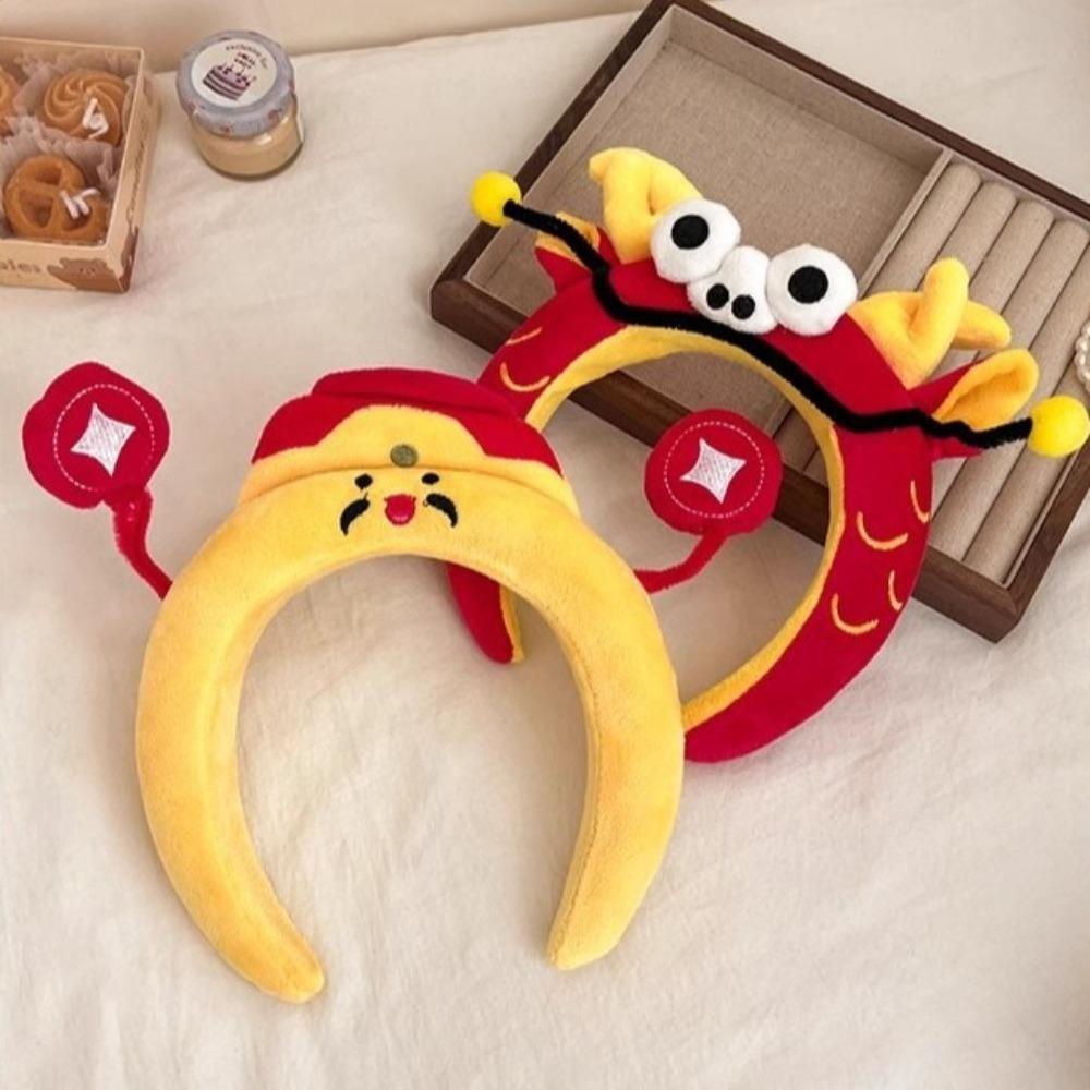 God of Wealth New Year Plush Headband Cartoon Face Washing Hair Hoop Funny Hair Hoop  Children