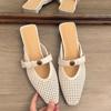 Woven breathable hollow bag head half slippers women's summer new French thick heel versatile sandals