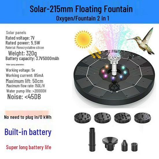 New Round Solar Bird Bath Fountain with Floating Pump and Light