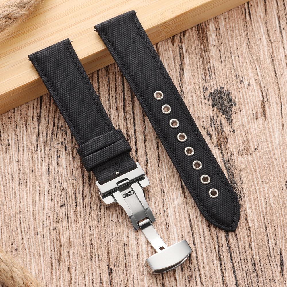 Quick Release Nylon Vintage Sailcloth Watch Strap 22mm Butterfly Buckle Business Men Women Black for Omega for Seiko Watchband