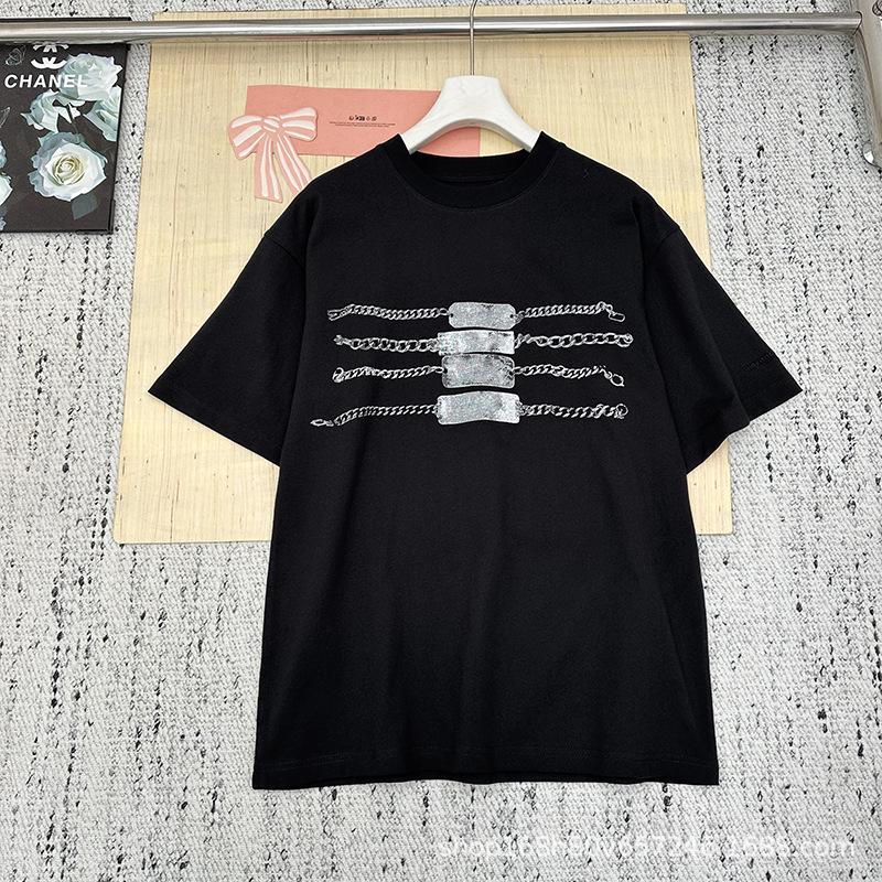 2026 Spring Unisex Cotton T-shirt - Chain Print, Loose Fit, Round Neck, Short Sleeve
