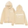 ALLSAINTS Letter Print Zip Up Hoodie Loose Drop Shoulder Casual Sweatshirt Men Women
