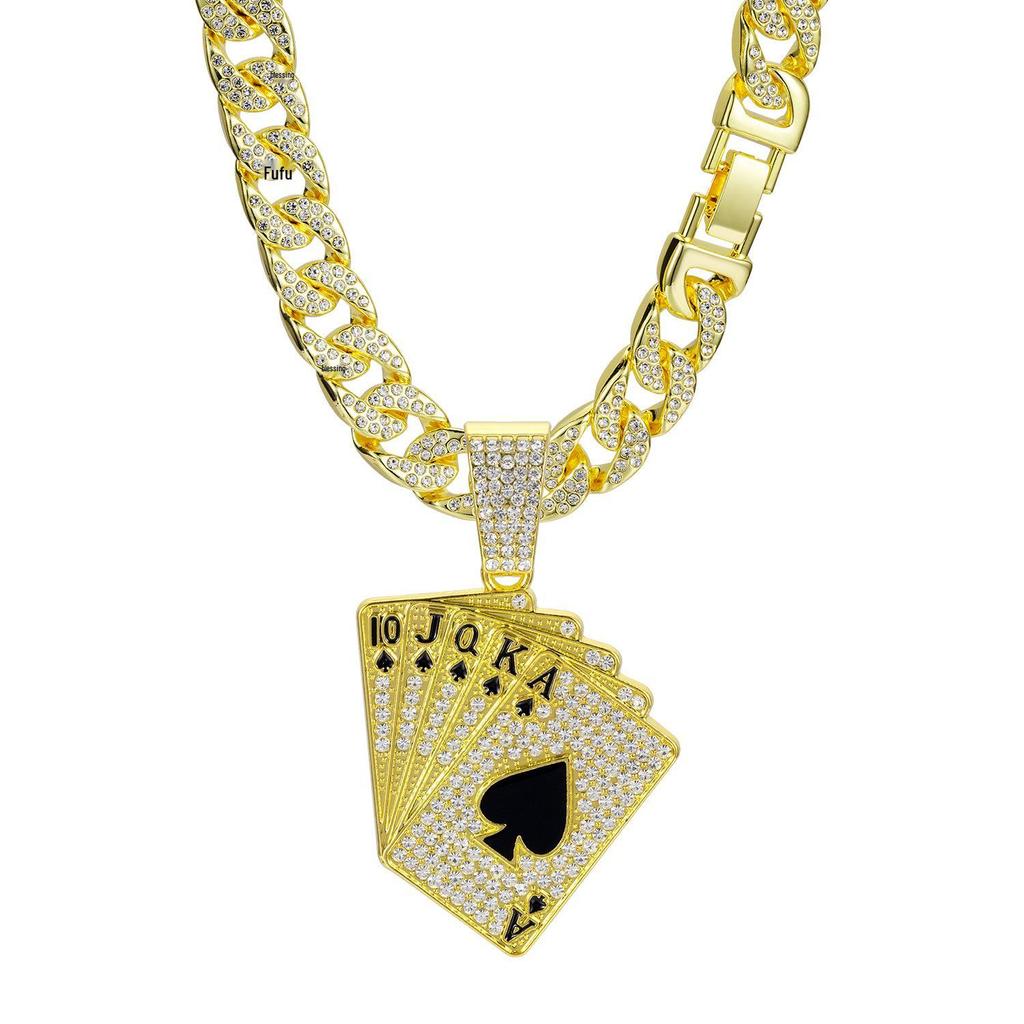 European & American Hip-Hop Cuban Chain Poker Card Pendant Men's Necklace