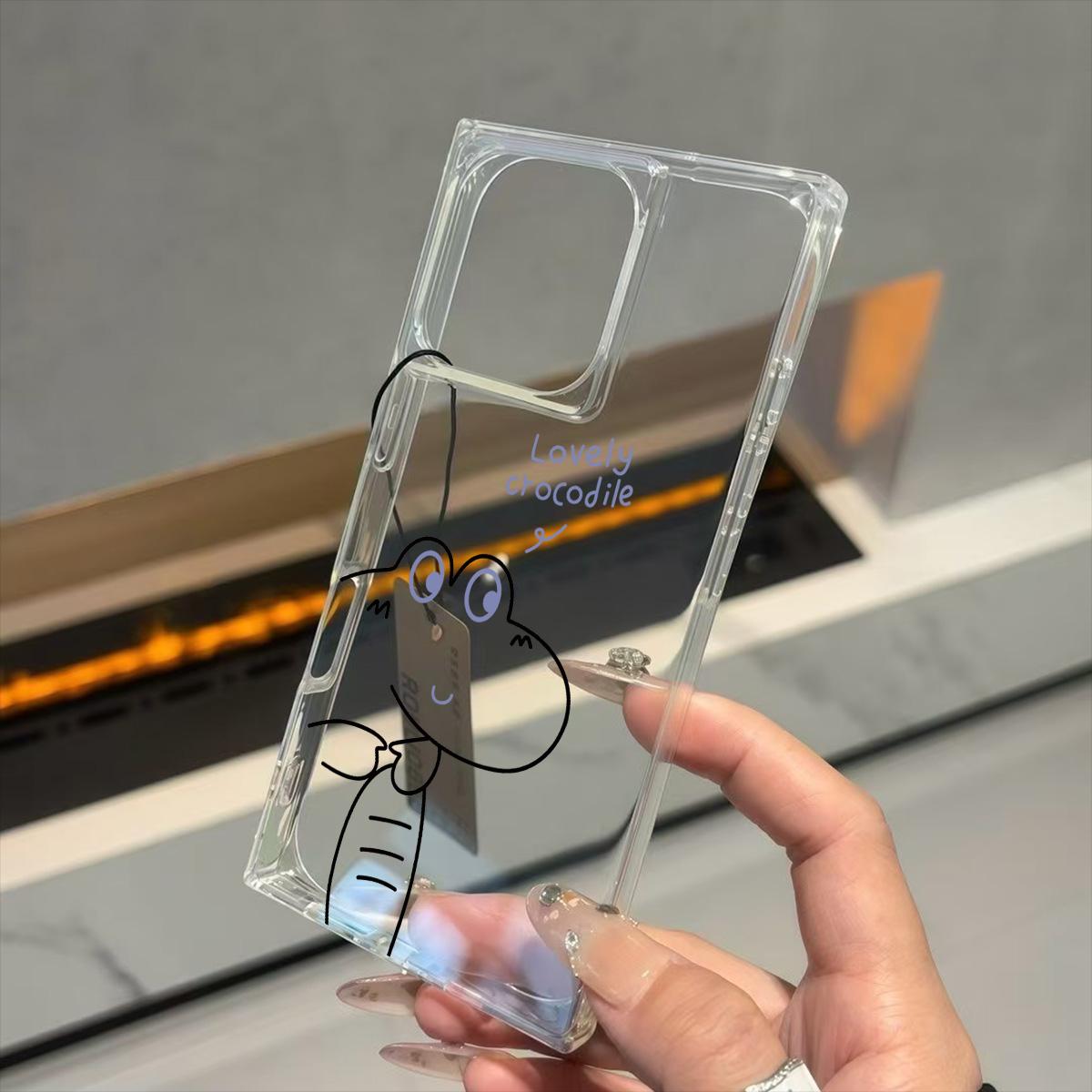 

Clear Square Back Tube Case Protection For iPhone 12 16 ProMax 15 Plus 11 14 Pro Max 13 Anti-Oxygen,Cute Crocodile Pattern Casing iphone 16