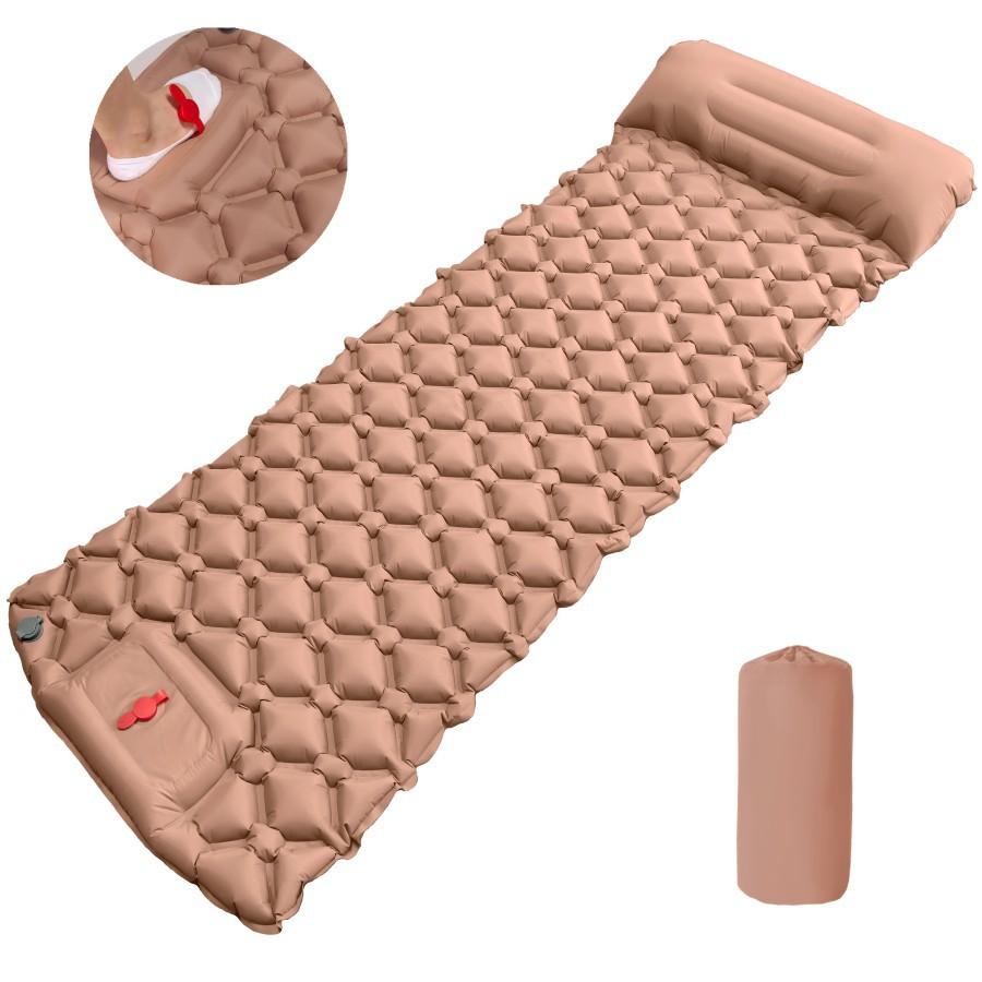 Outdoor Camping Inflatable Mattress, Foot Step On Automatic Inflatable Mattress, Press Rhombus TPU with Pillow Camping Tent Sleeping Mat