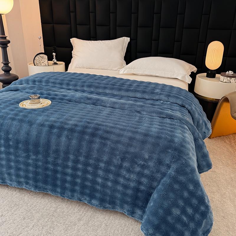 Soft Faux Rabbit Fur Plush Blanket - Thick Solid Color for Bed, Office, or Sofa