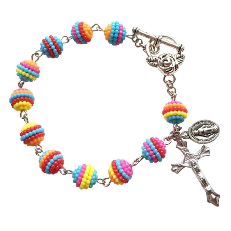 Acrylic Rainbow Cross Jewelry Rainbow Beaded Bracelets Beads Bangle for Women 1