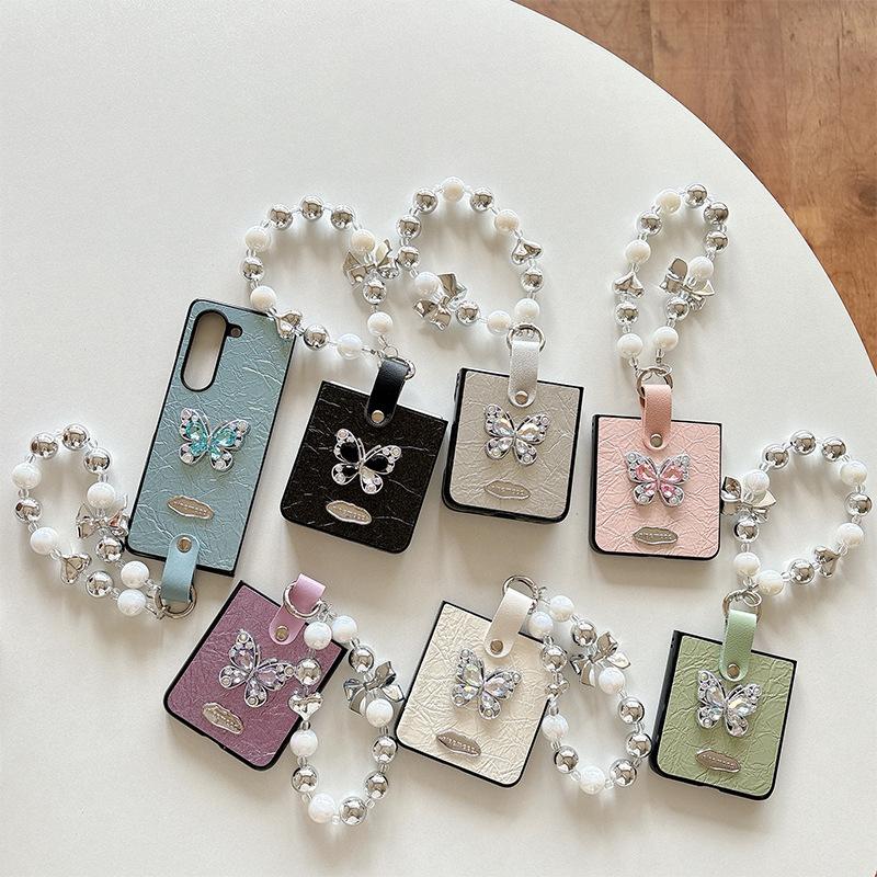 Rhinestone Butterfly Mobile Phone Case for Samsung Zflip6 Flip Folding for Huawei Pocket2 Bow Tie Love Chain