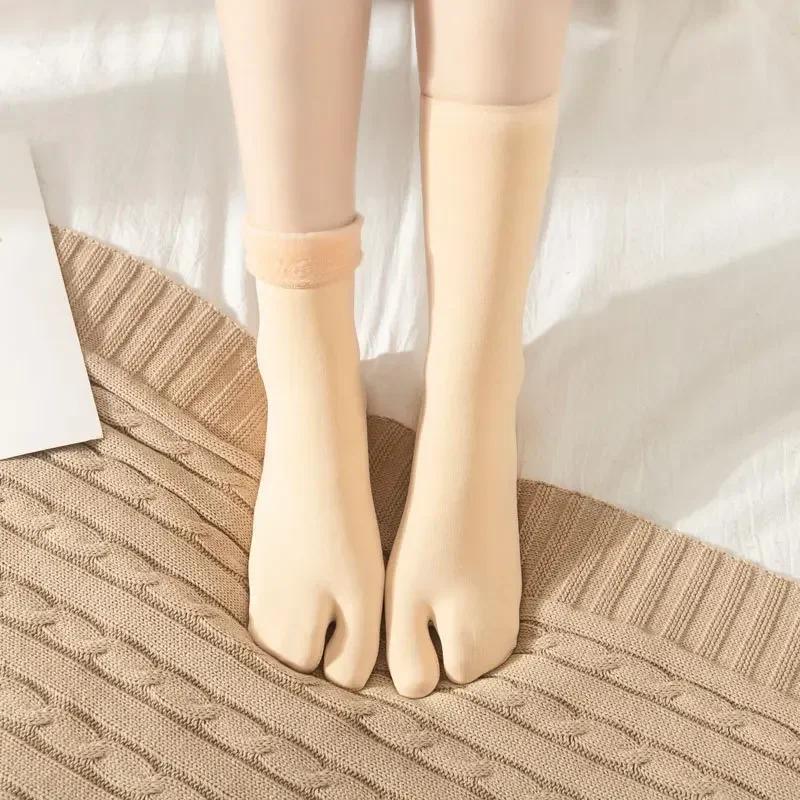 1-4Pairs Two Finger Thermal Thicken Fleece Sock Women Winter Warm Velvet Snow Socks Cashmere Wool Home Floor  Mujer