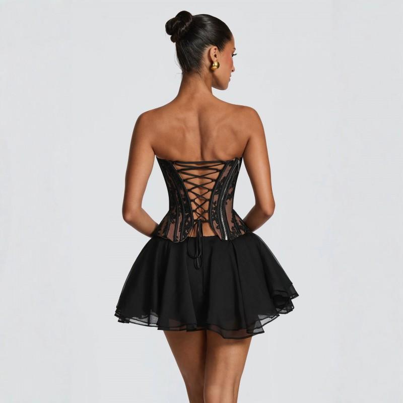 Lace Corset Mini Dress 2-Piece Set Sleeveless Casual Women