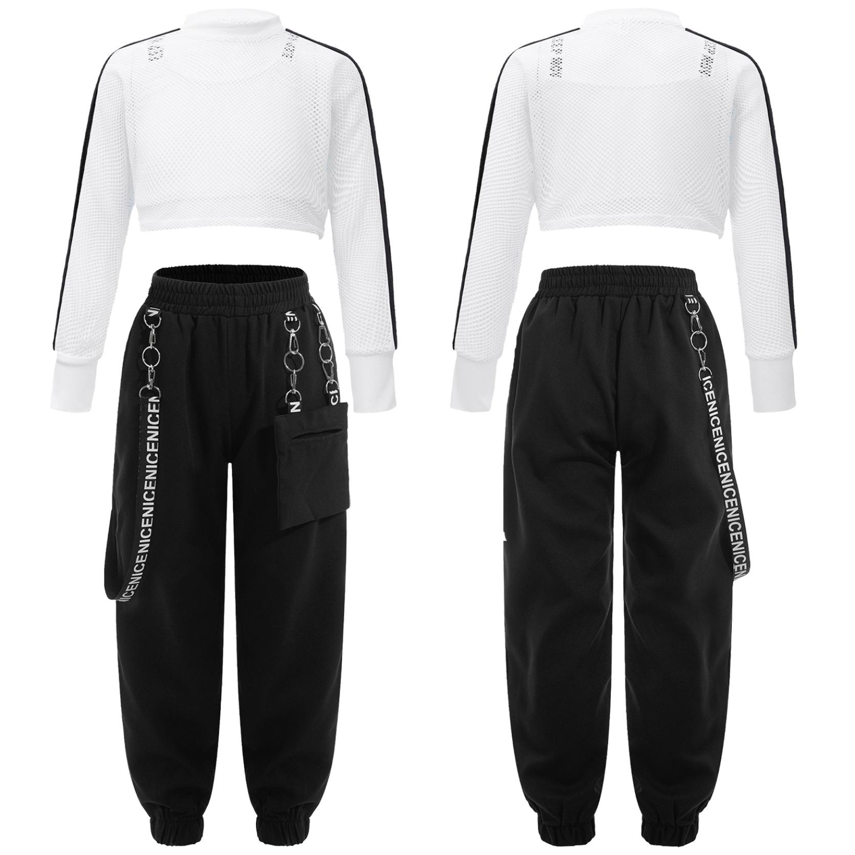 

Детская спортивная одежда для девочек, 3 шт./компл., жилет, сетчатый укороченный топ с длинными рукавами и брюки для хип-хоп танцев, скейтбординга 15-16 Years слоновая кость