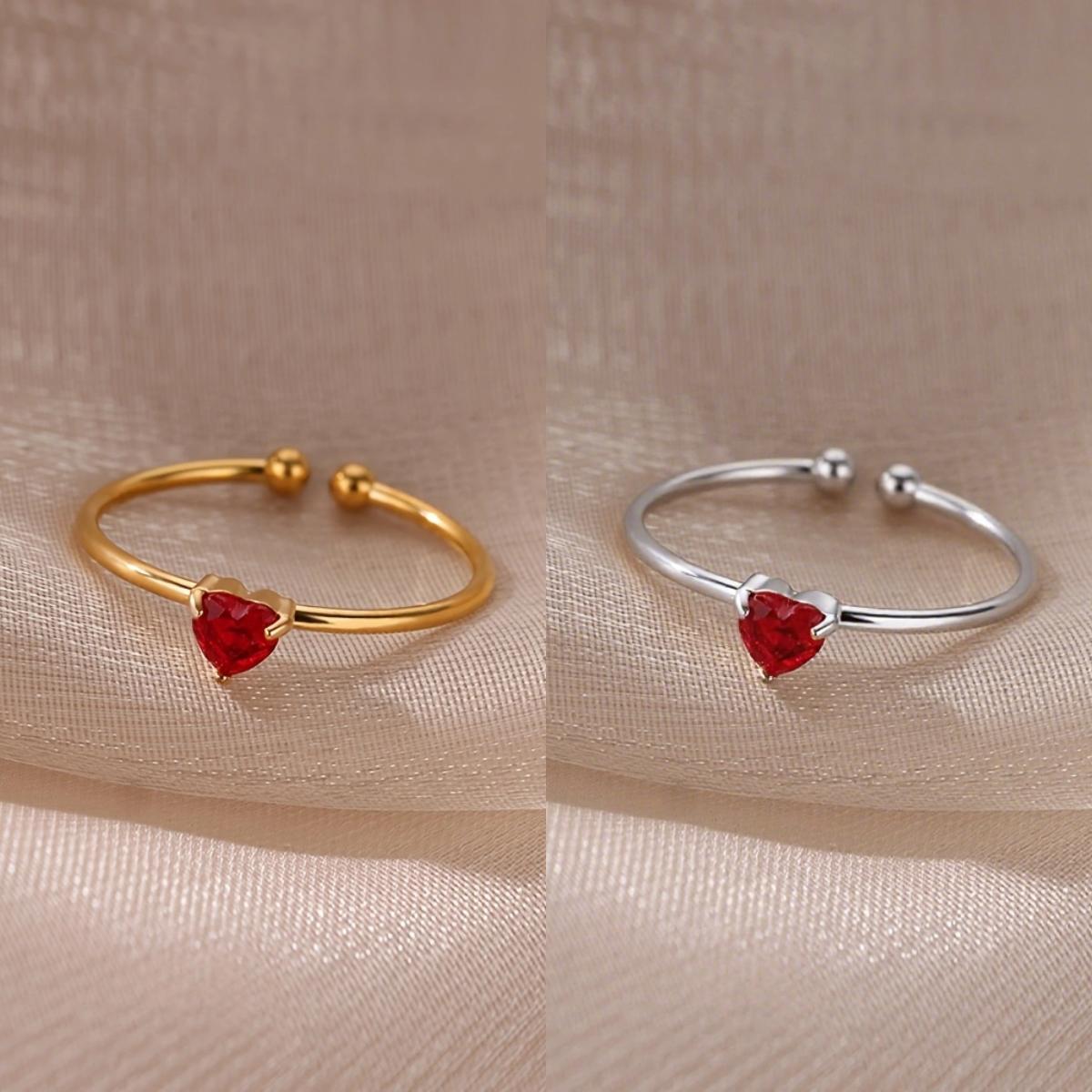 

Colorful Heart Cubic Zircon Opening Rings For Women Fashion Dainty Gold Color Stainless Steel Princess Ring Jewelry Wedding Gift resizable&Silvery Color