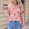 Women's Fashionable Casual Christmas Printed Pleated Comfortable Round Neck Loose Long Sleeve T-Shirt Top