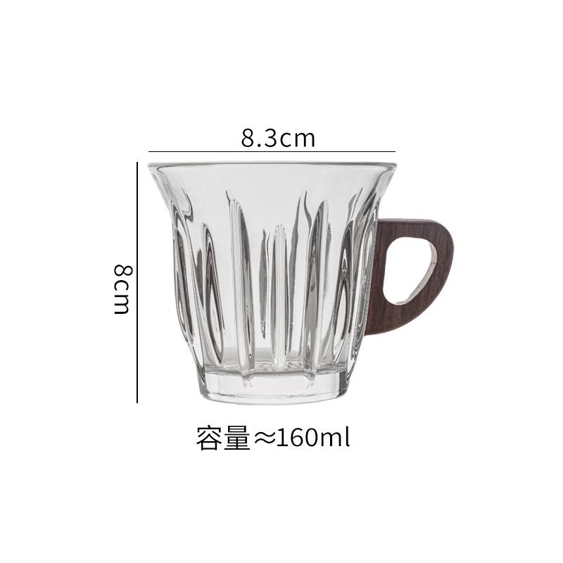 

Glass Coffee Cup and Dish Set Wooden Handle Water Cups Wooden Dessert Plate Insulated Breakfast Cup Milk Tea Cups Milk Mug 101-200ml