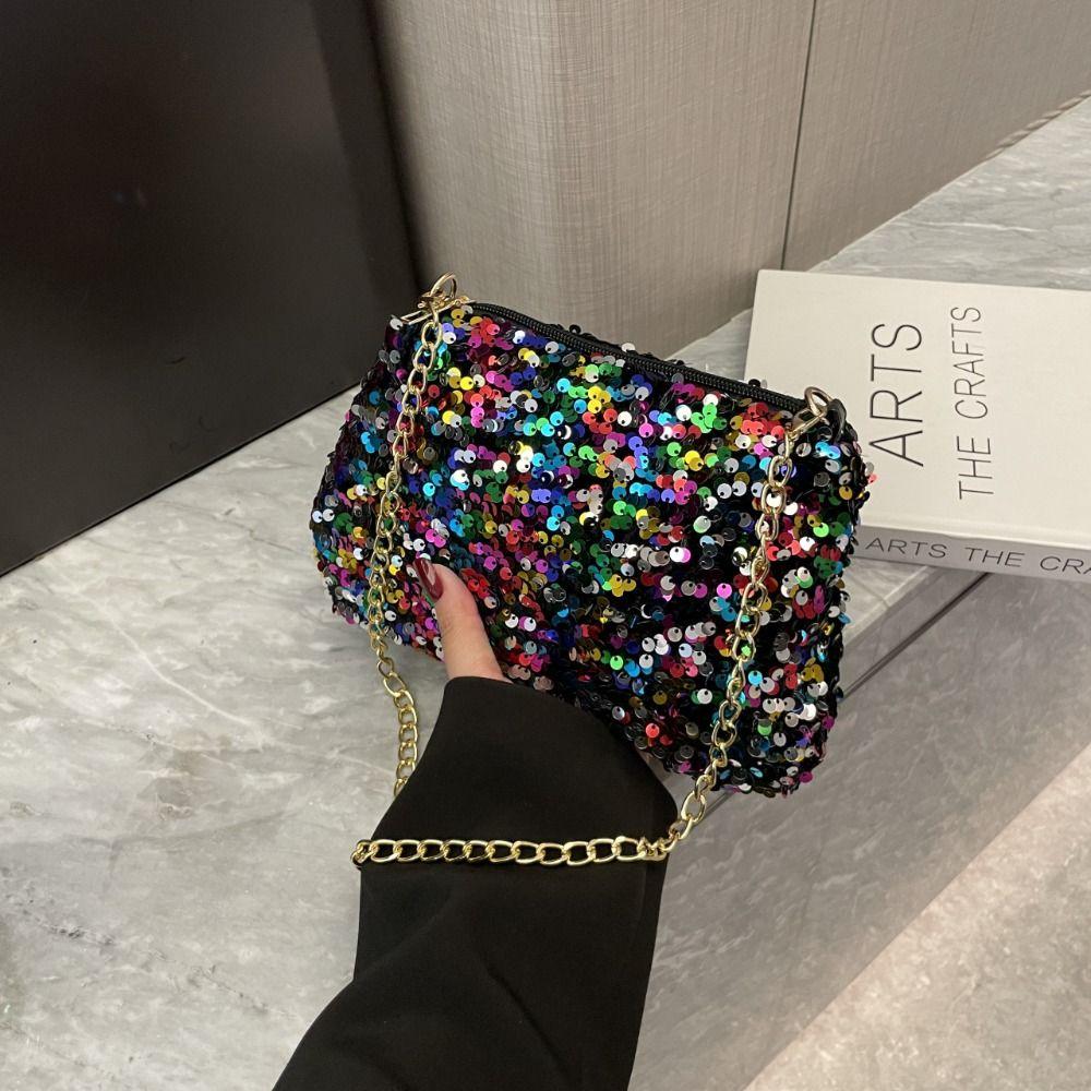 

Solid Color Sequins Crossbody Bag Simple INS Chain Sequins Shoulder Bag Pocket Bag Phone Bag Small Square Bag Dinner Party разноцветный