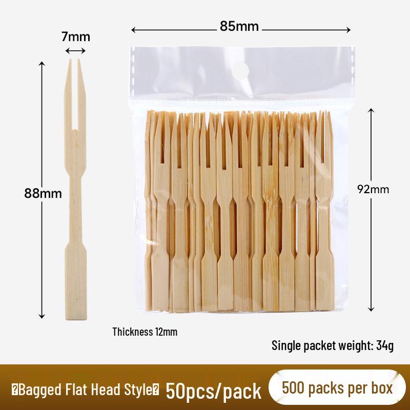 Bamboo Heart-Shaped Fruit Fork - Two-Prong, Disposable, Individually Wrapped, Ideal for Desserts and Cakes.
