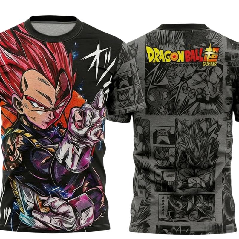 Summer Dragon Ball Vegeta Super Saiya God Comic Themed Print Breathable Quick Drying T-shirt Adult Parent Top