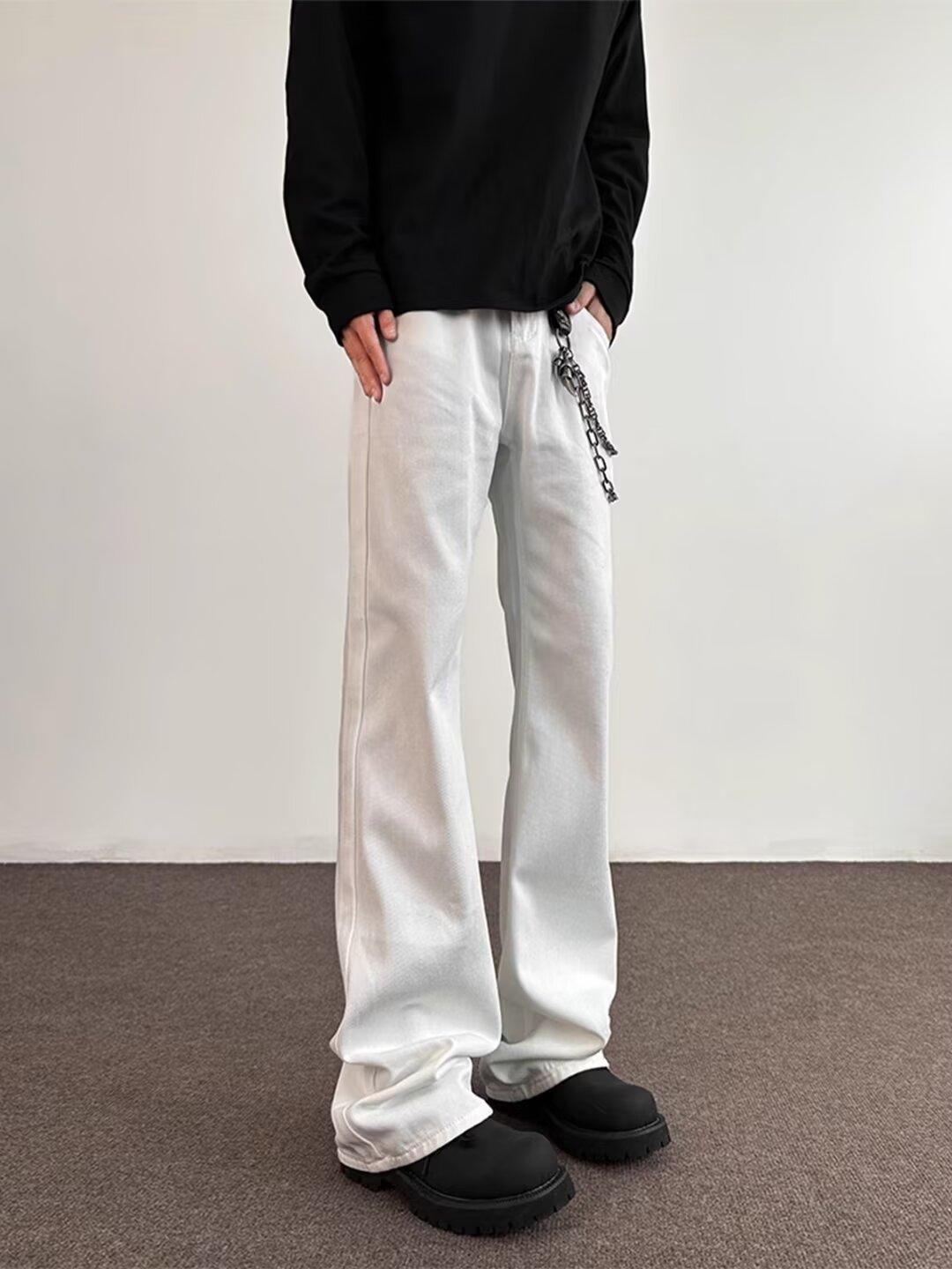 JYL Men s Flare Jeans White Winter American High-Street Slim Denim XXXL