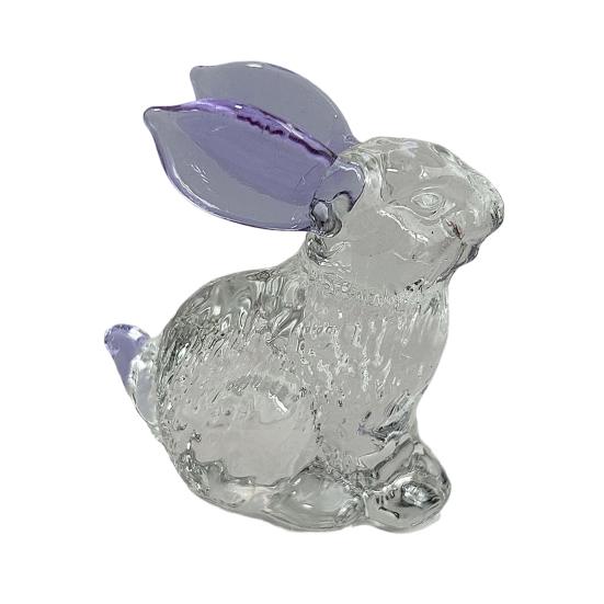 Faux Crystal Easter Bunny Figurine Handmade Clear Glass Rabbit Statue Miniature Animal Sculpture
