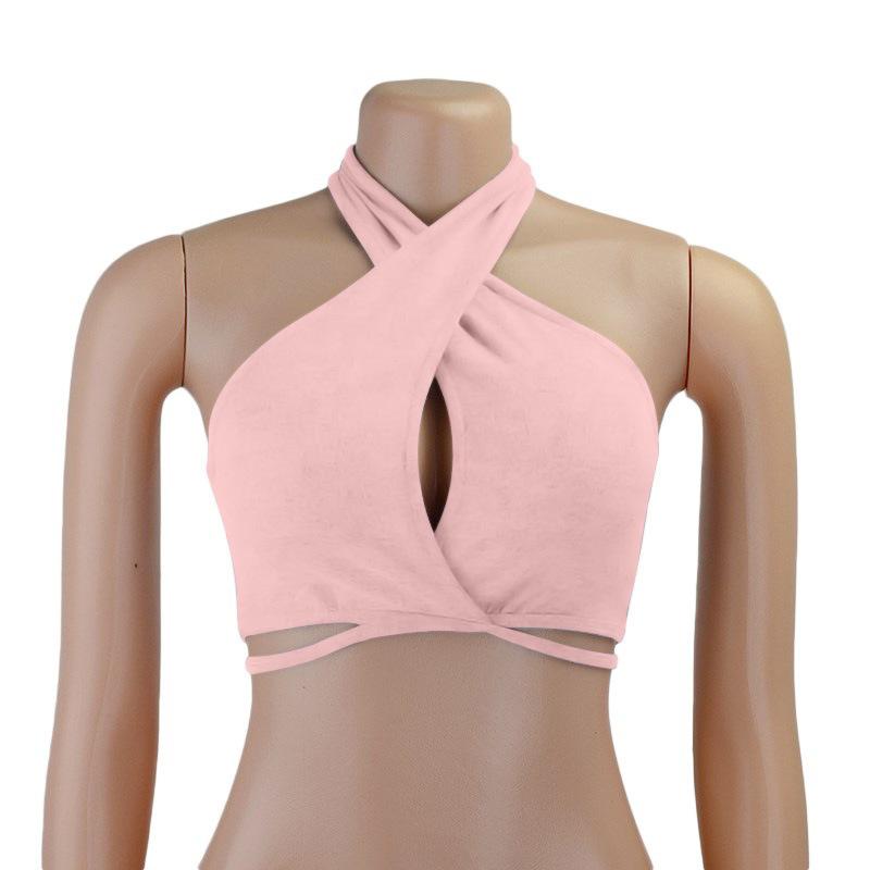 Débardeur Sexy pour Filles Épaules Dénudées Croisé Dos Nu Camisole Crop Top Femme Bandage Sans Manches Gilet Court