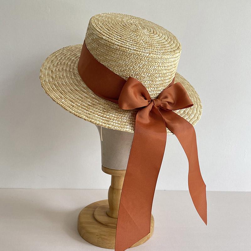 

French Style Sun Hats for women Bowknot Summer Hat Wide Brim Boater Straw Hat Canotier Hat Ribbon Church Derby Summer Fedoras помаранчевий
