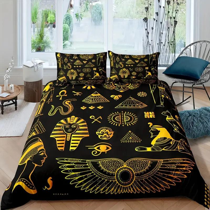 Ancient Egyptian Pharaoh Quilt Set Three-Piece High Definition Digital Printing Duvet Set Bedding