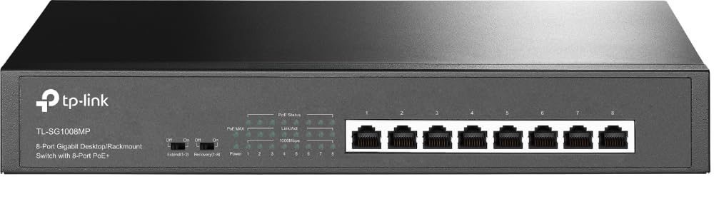 

Switching Hub 8 Port PoE Hub PoE maximum 30W total Unmanaged 5 year warranty TP-Link (8x compatible, each, 124W) TL-SG1008MP