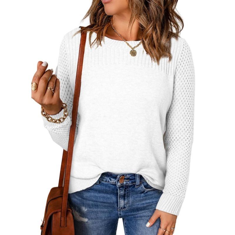 Höst och Vinter Dam Plus Size Rund Hals Långärmad Enfärgad Stickad Tröja Trådad Ihålig Botten Tröja