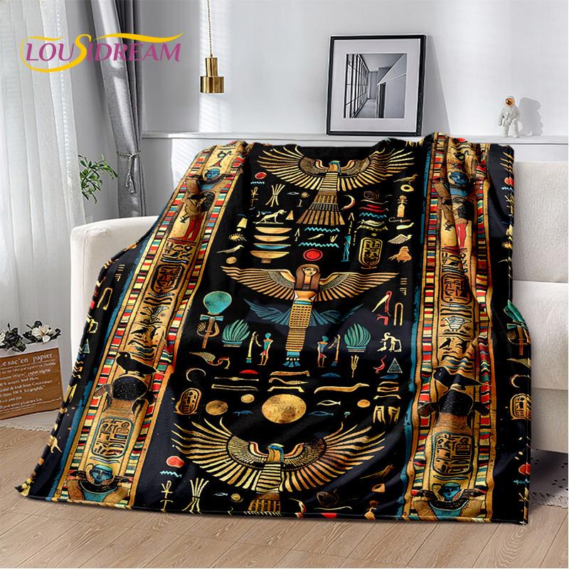 2025 Ancient Egypt Hieroglyphic Mythology Wall Painting Blanket,Soft Throw Blanket for Home Bedroom Bed Sofa Cover Child Gift