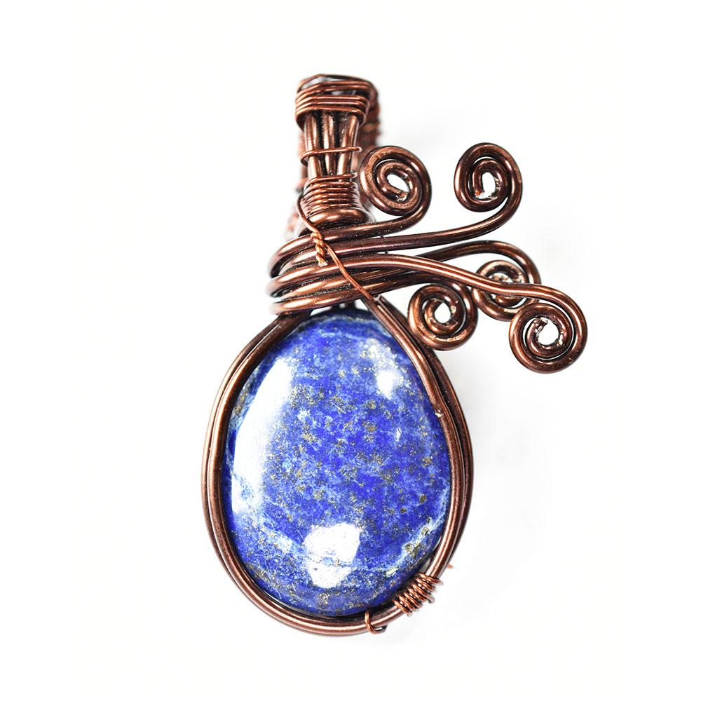 Natural Lapis Lazuli 71 Ct Certified Handmade Copper Wire Wrapped Oval Pendant