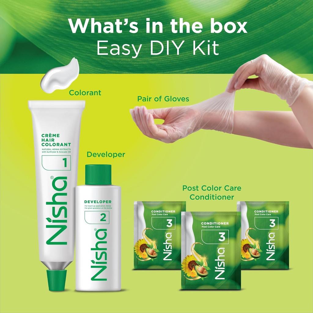 Nisha Cream 1.0 Natural Black Hair Color Kit Ammonia Free Permanent Shine Grey Coverage For Women Men Home Use