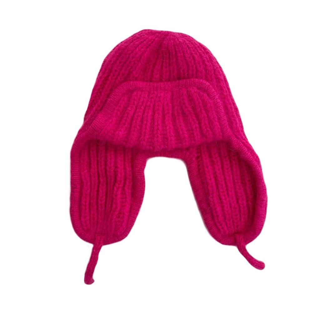 Autumn Winter Ladies Knitted Hat Women Leisure Lei Feng Style Solid Color Flanging Tie Up Ear Protection Windproof Warm Cap Bomber Hats Outdoor