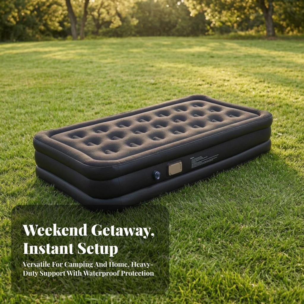 Flocked Mattress with Built-in Pump | Inflatable Pillow,